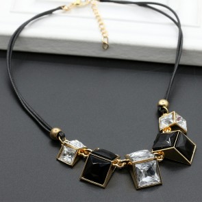  Dark Color Cubic Square Crystal Stone Glass Girls Rope Necklace