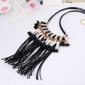 European and American Fashion Luxury Hand-beaded Crystal Bead Drop Tassel Necklace Wax Cord