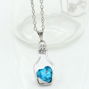 wishing bottle fancy long chain necklace, crystal heart necklaces