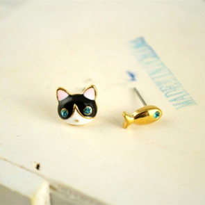 Korean Style Fashionable Jewelry Oil Drip Kitten Small Fish Flash Diamond Earrings