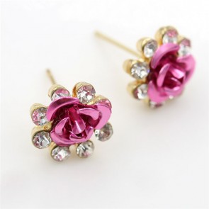 European And American Fashionable Upscale Diamond Pave Rose Crystal Flower Earrings