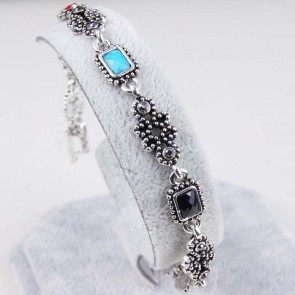 Retro Tibetan silver bracelet bracelet alloy plating hollow diamond gemstone bracelet