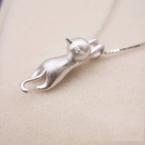 Genuine S925 Sterling Silver Jewelry Fashion Aesthetic Kitty Necklace Collarbone