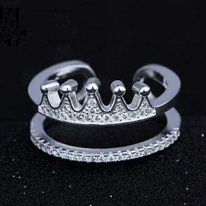S925 Creative New Trend Of Fashion Jewelry Ring Distinctive Opening Crown Diamond