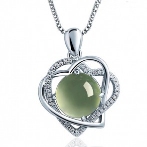 925 sterling silver jewelry necklaces heart-shaped crystal prehnite pendant necklace
