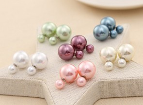 Korean Fashionable Retro Earrings Big Brand Double Ball Candy Color Pearl Earrings