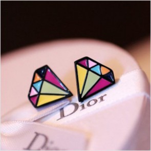Oil Drip Fashionable Cute Colorful Diamond-shaped Earrings Candy Colors Enamel Earrings