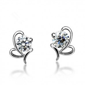 Korean Style Sterling Silver Jewelry Silver Stud Bowknot Crystal Paved Hypoallergenic Earrings