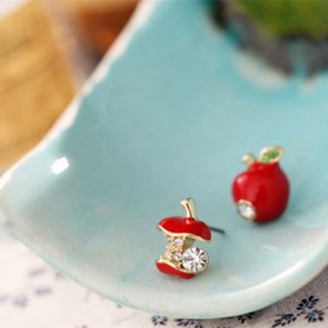 Japan And Korea Style Fashionable Cute And Lovely Asymmetric Oil Drip Red Apple Earrings