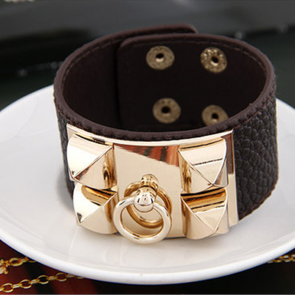 European And American Style Jewelry Leather Metal Exaggerated Texture Rivet Punk Bracelet