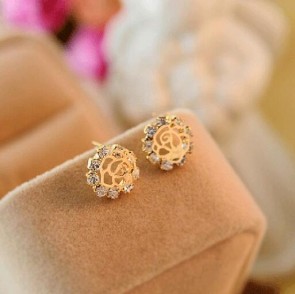 fashionable rose earrings fully-jewelled hollow out aestheticism shiny earring