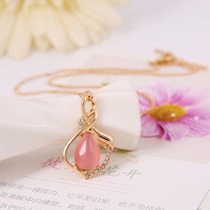 Unique Heart-shaped Opal Pendant Easy-matching Fashionable Clavicle Gold Plated Diamond Necklace