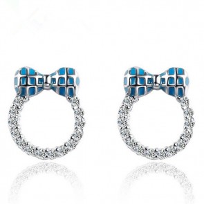925 Sterling Silver Earrings Korean New Style Fashionable Lovely Diamond Pave Bowknot Earrings