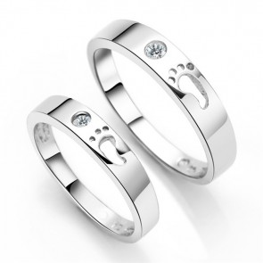 Factory Direct Wholesale 925 Sterling Silver The Footprint Of Love Couple's Ring
