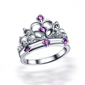 Factory wholesale Brazil natural amethystine ring 925 sterling silver crown female ring