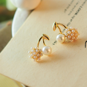 Korean Ear Jewelry Beautifully Compact Stitching Balls Cherry Shape Pearl Earrings