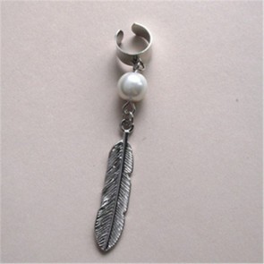 European And American Style Retro Jewelry Pearl Leaves Pendants Ear Clip Earring