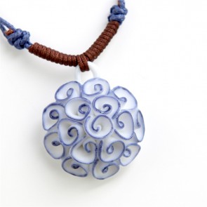 Original Handmade Sipmle Ethnic Blue And White Porcelain Flower Pendant Necklace