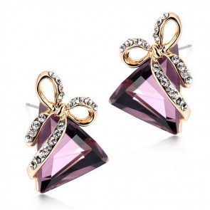 Korean New Style Fashionable Crystal Bowknot Jewlery Geometric Triangle Earrings