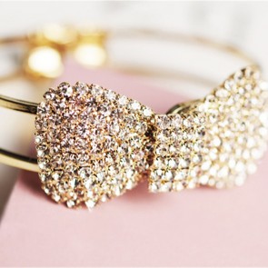 Yiwu Factory Wholesale Shining Jaw Drill Full Diamonds Bowknot Simple Spring Opening Bracelet