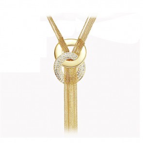 European And American Big Star Style Exquisite Austrian Crystal Gold Plated Long Paragraph Tassel Necklace