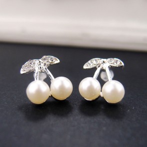 Korean Style Small Jewelry Temperament Pearl Small Silver Cherry Earrings