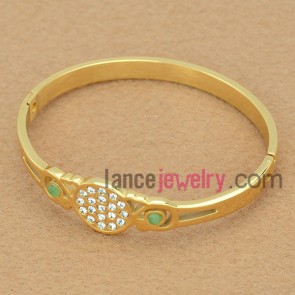 Stainless Steel Golden Bangle with Rhinestone