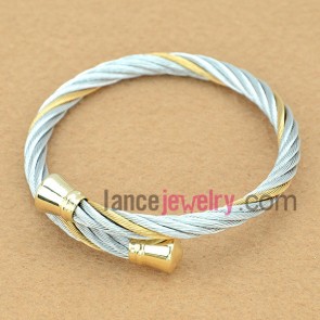 Two Tone Stainless Steel Bangle with Rhinestone