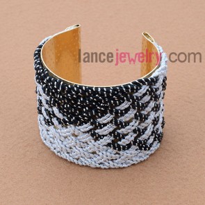 Nice white and black color cord decorated iron bangle