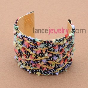 Delicate iron bangle decorated with metal chain and mix color cord