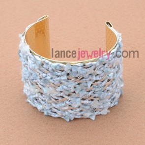 Elegant blue color cord and metal chain decoration iron bangle