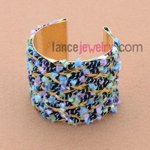 Popular iron bangle decorated with mix color cord and ,metal chain