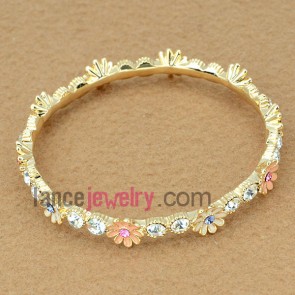 Sweet rhinestone flower decoration brass bracelet