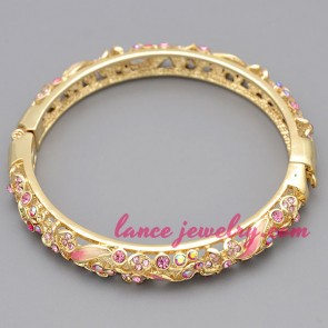 Nice pink rhinestone beads decoration alloy bangle