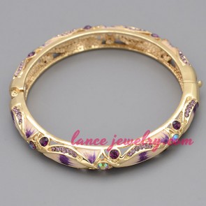 Unique alloy bangle with violet rhinestone beads decoration