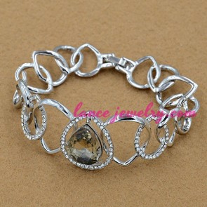 Unique alloy bangle with coff color crystal and rhinestone beads