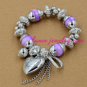 Romantic violet ceramic beads decoration alloy bangle