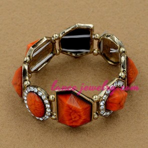 Striking orange color acrylic beads decoration alloy bangle
