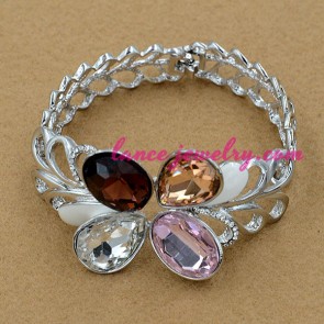 Gorgeous mix color crystal beads decoration alloy bangle