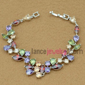 Colorful bracelet with copper alloy decorated multicolor cubic zirconia beads
