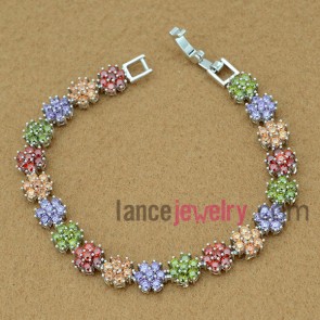 Multicolor bracelet with copper alloy decorated multicolor cubic zirconia with cute flower

