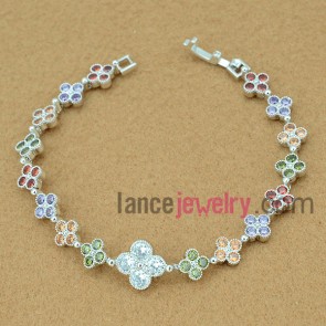 Romantic bracelet with copper alloy decorated multicolor cubic zirconia with clover model


