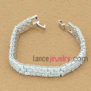 Dazzling bracelet with copper alloy decorated many transparent cubic zirconia 