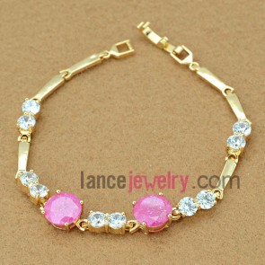 Fashion bracelet with white and rose red color zirconia beads
