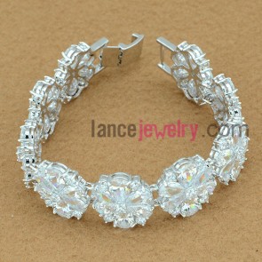 Fashion metal bracelet with white color zirconia beads