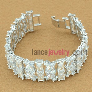 Glittering white color zirconia beads deocrated metal bracelet