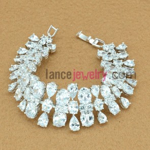 Unique white color zirconia beads metal bracelet