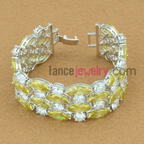 Fashion yellow and white color beads mix metal bracelet