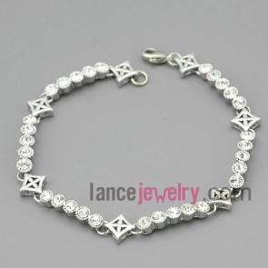 Fashion brass & rhinestone chain link bracelet