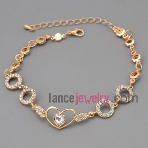 Sweet bracelet with gold zinc alloy and metal chain decorate shiny rhinestone with different shape